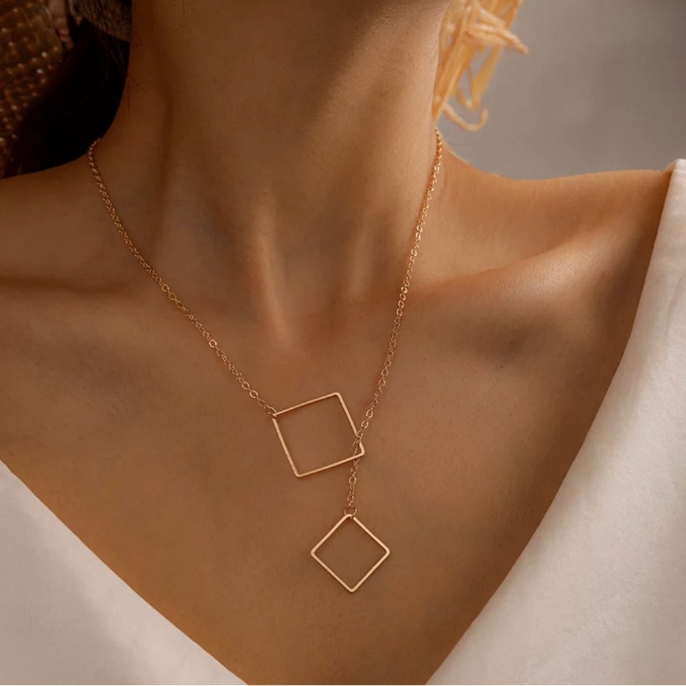 18K GP Square Geometric Necklace Chain